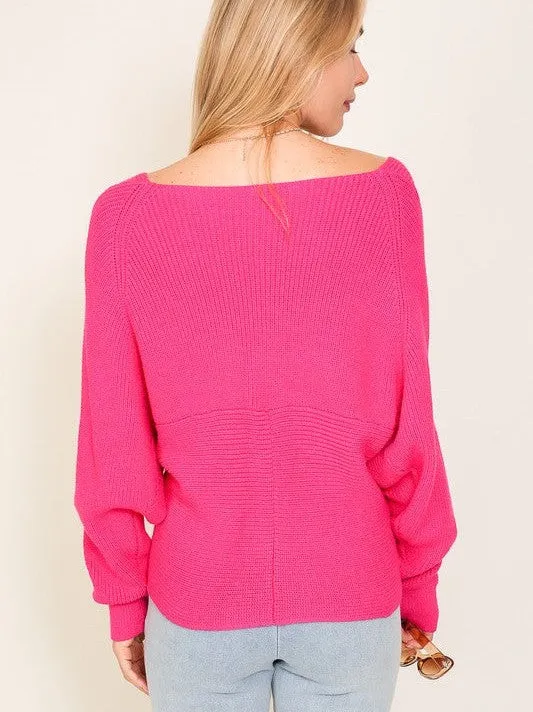 Open Doors Cross Over Front Long Sleeve Cropped Sweater