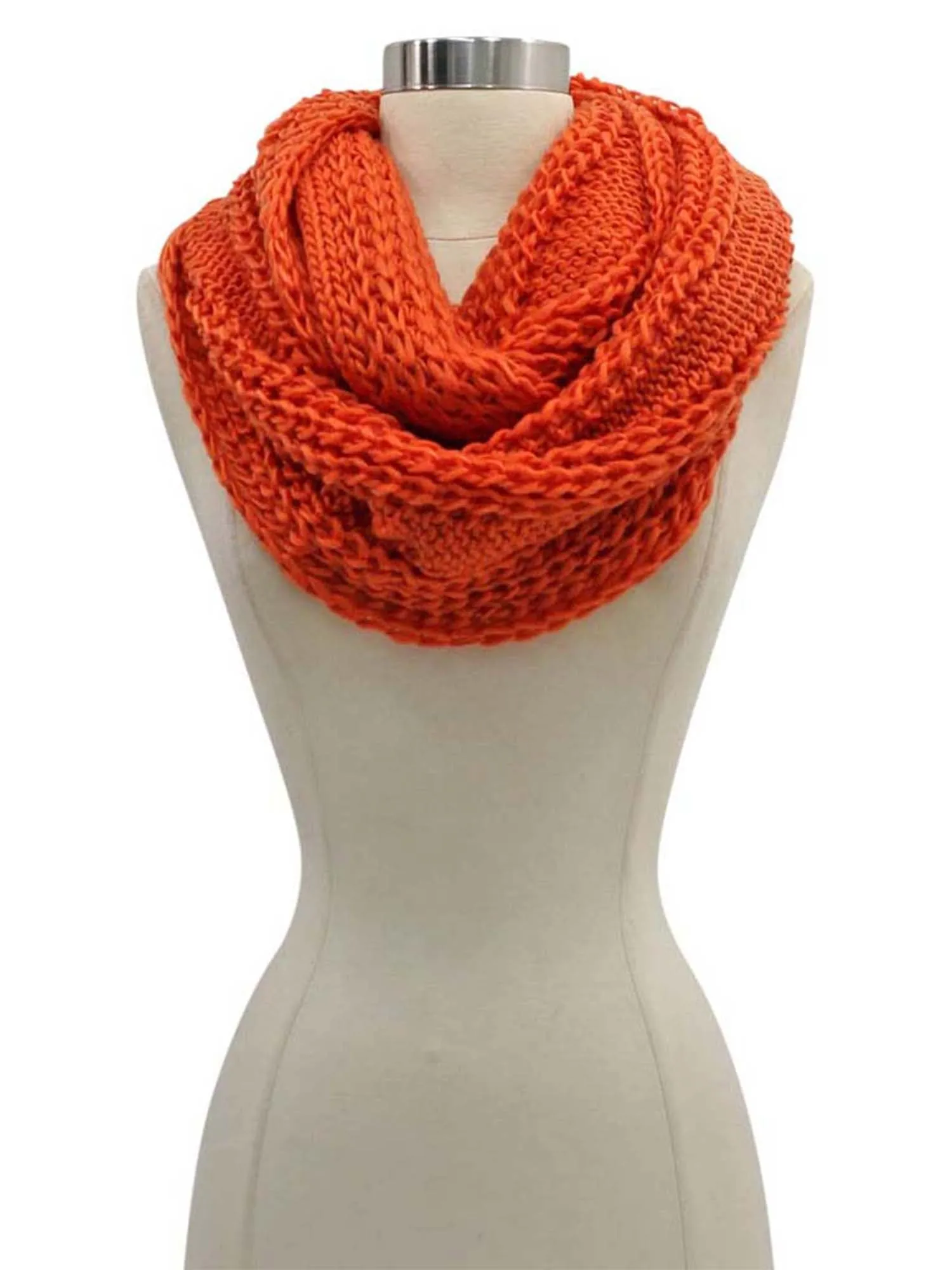 Orange Simple Chunky Knit Unisex Winter Infinity Scarf