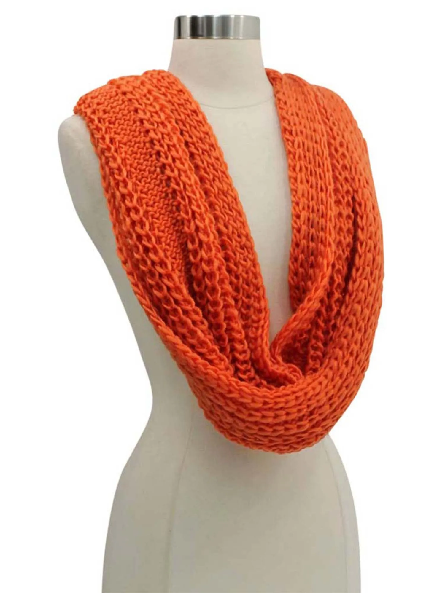 Orange Simple Chunky Knit Unisex Winter Infinity Scarf