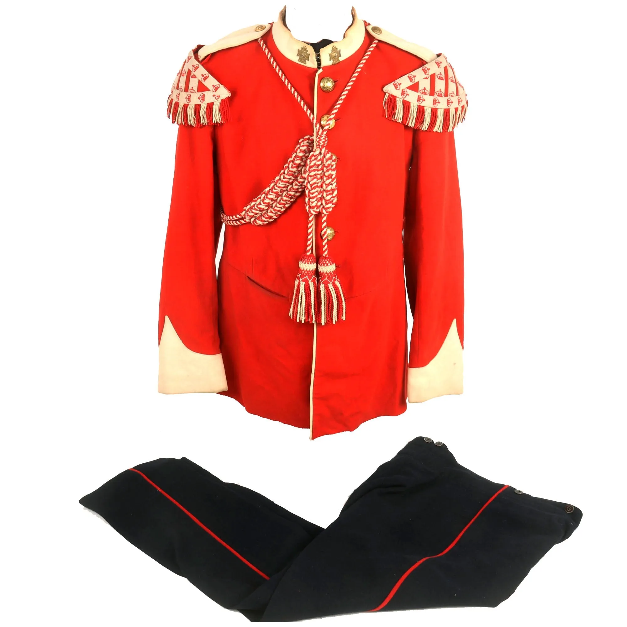 Original Pre WWII Era Named Canadian Fusiliers Mont-Royal Bandsman Scarlet Uniform Set With Matching Trousers - “Corporal R. Goyer”