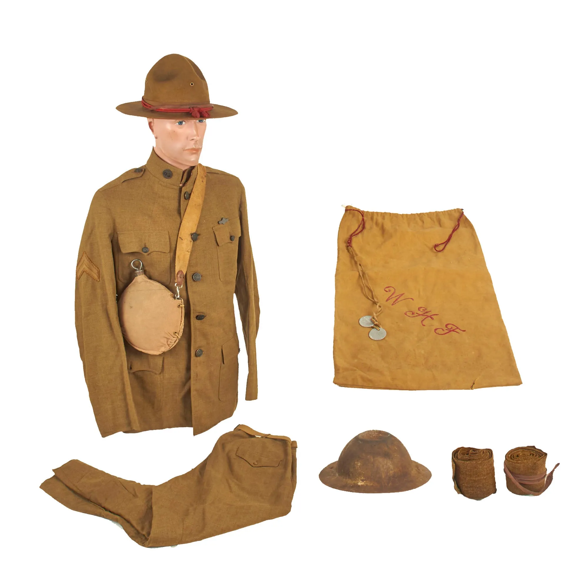 Original U.S. WWI Named Artillery Grouping Featuring Uniform Set, British Made M1917 Helmet and M1911 Campaign Hat - Private William H. Folsom