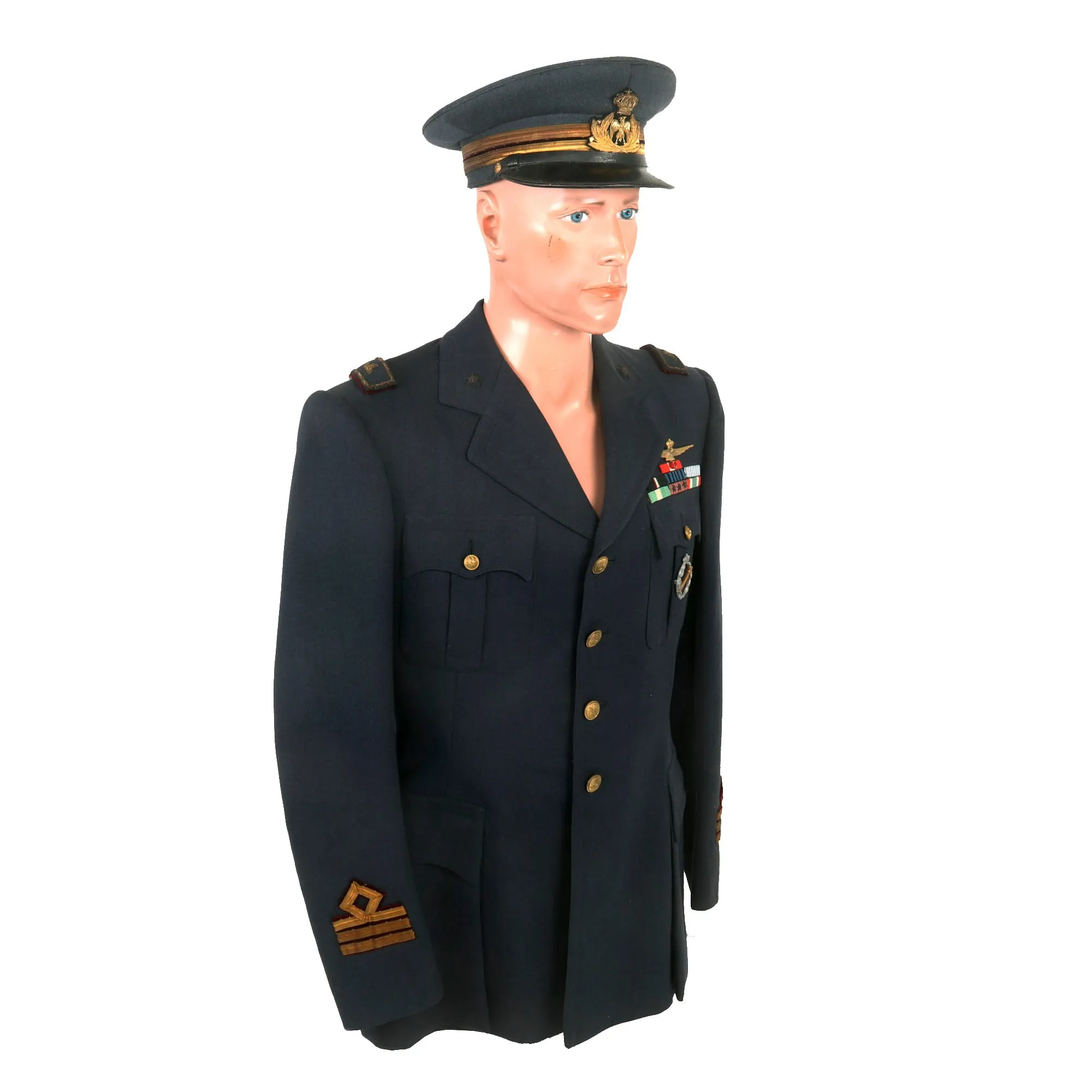 Original WWII Italian Regia Aeronautica Air Force Pilot Capitano Uniform Tunic & Breeches with Rome-Made Officer’s Visor & Torpedo Bomber Badge