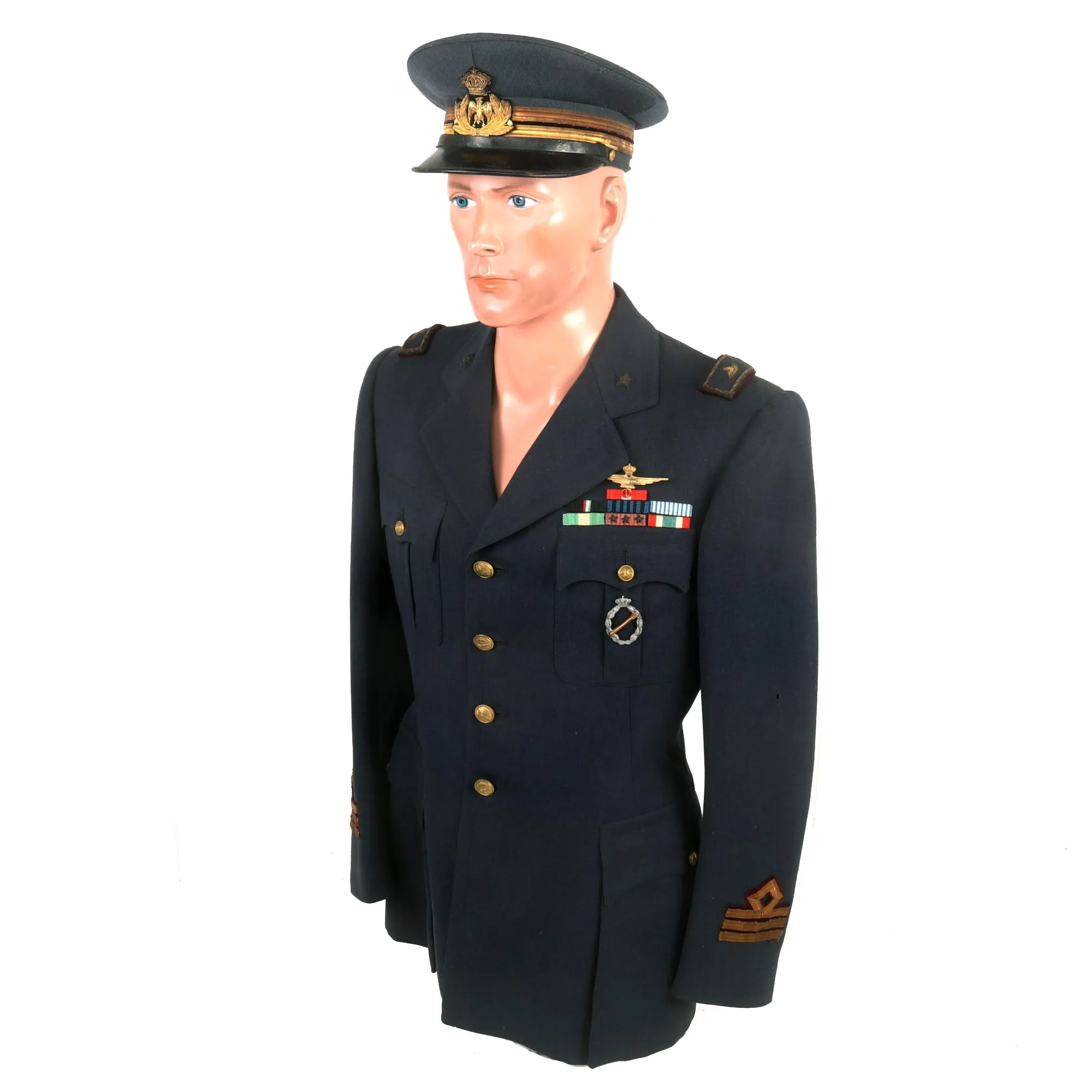 Original WWII Italian Regia Aeronautica Air Force Pilot Capitano Uniform Tunic & Breeches with Rome-Made Officer’s Visor & Torpedo Bomber Badge