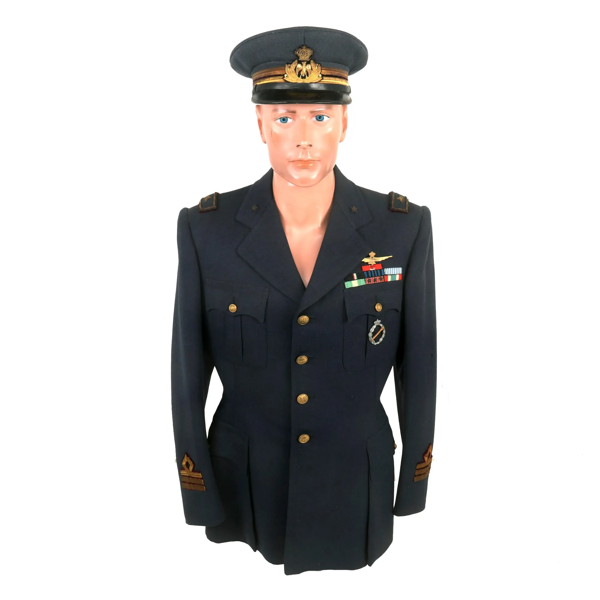 Original WWII Italian Regia Aeronautica Air Force Pilot Capitano Uniform Tunic & Breeches with Rome-Made Officer’s Visor & Torpedo Bomber Badge