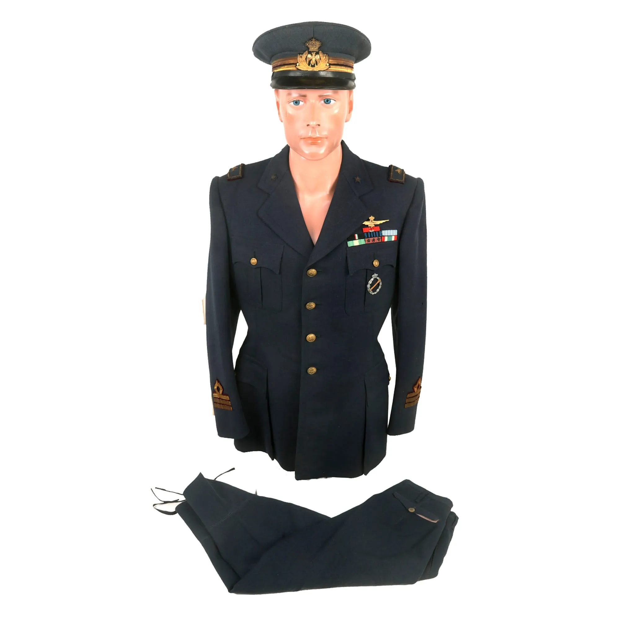 Original WWII Italian Regia Aeronautica Air Force Pilot Capitano Uniform Tunic & Breeches with Rome-Made Officer’s Visor & Torpedo Bomber Badge