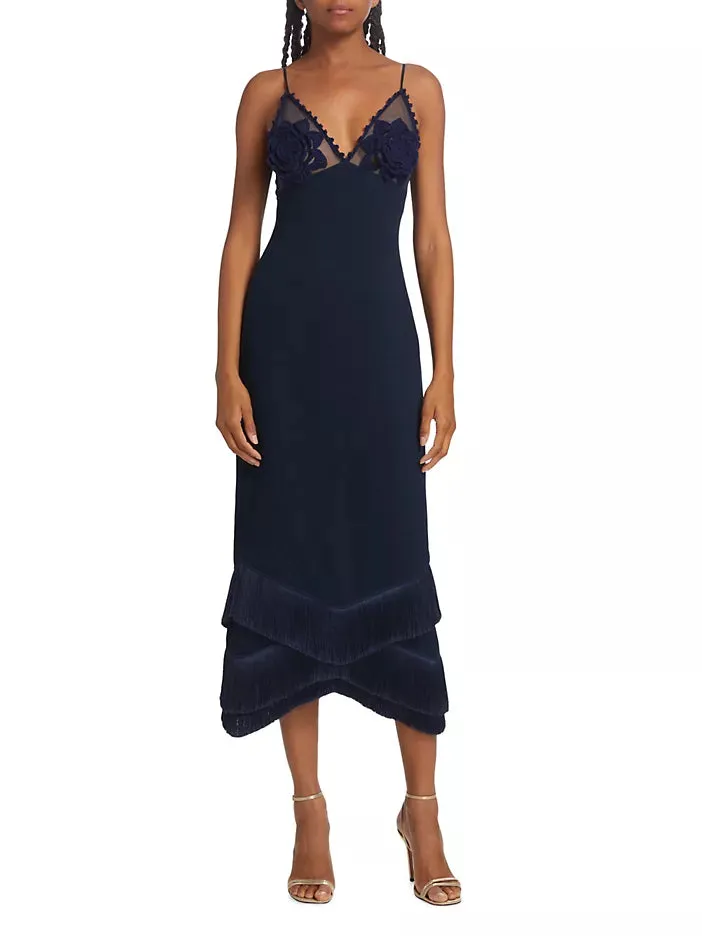 PatBo Embroidered Crochet Midi Dress Frency Navy