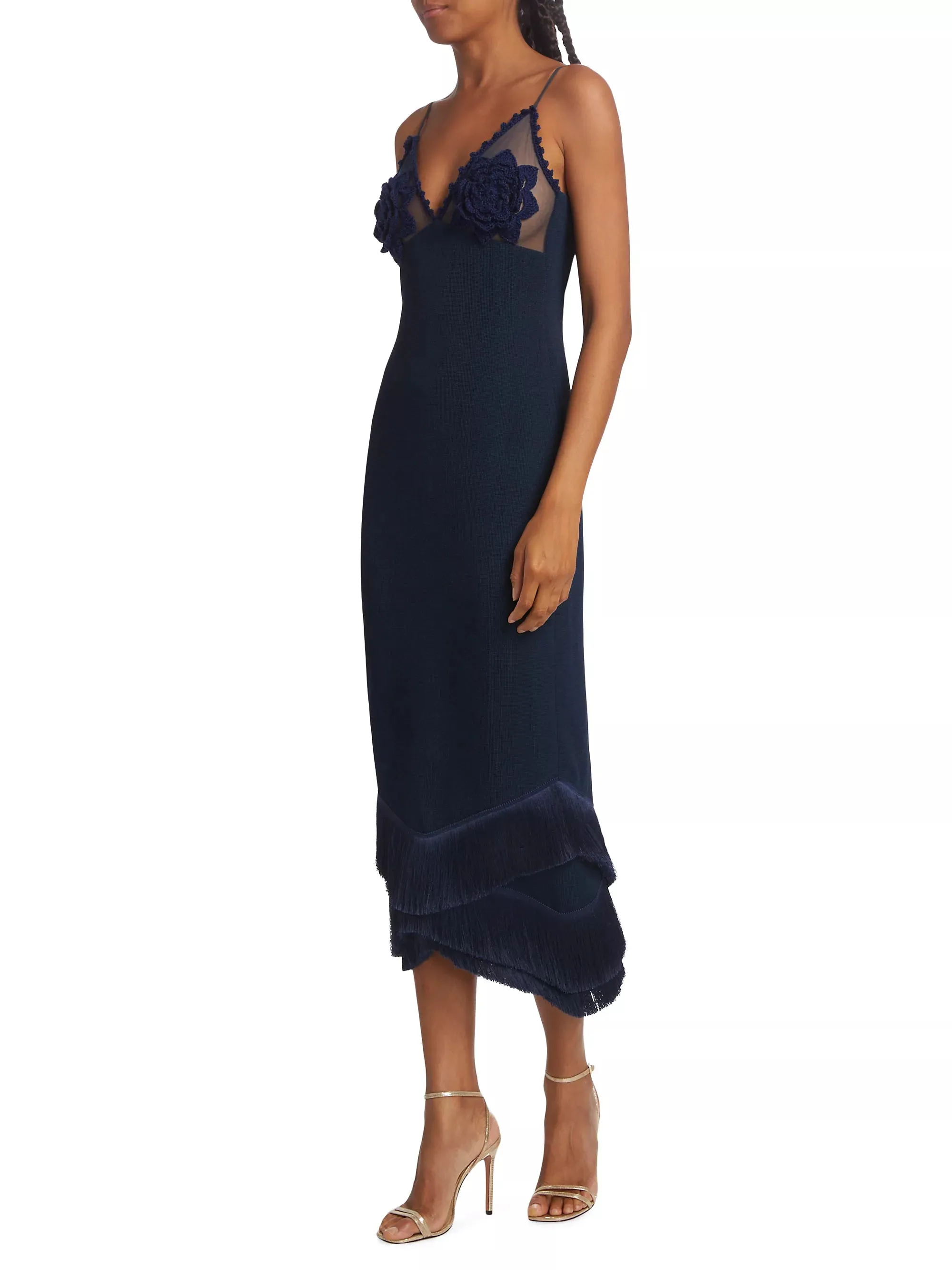 PatBo Embroidered Crochet Midi Dress Frency Navy