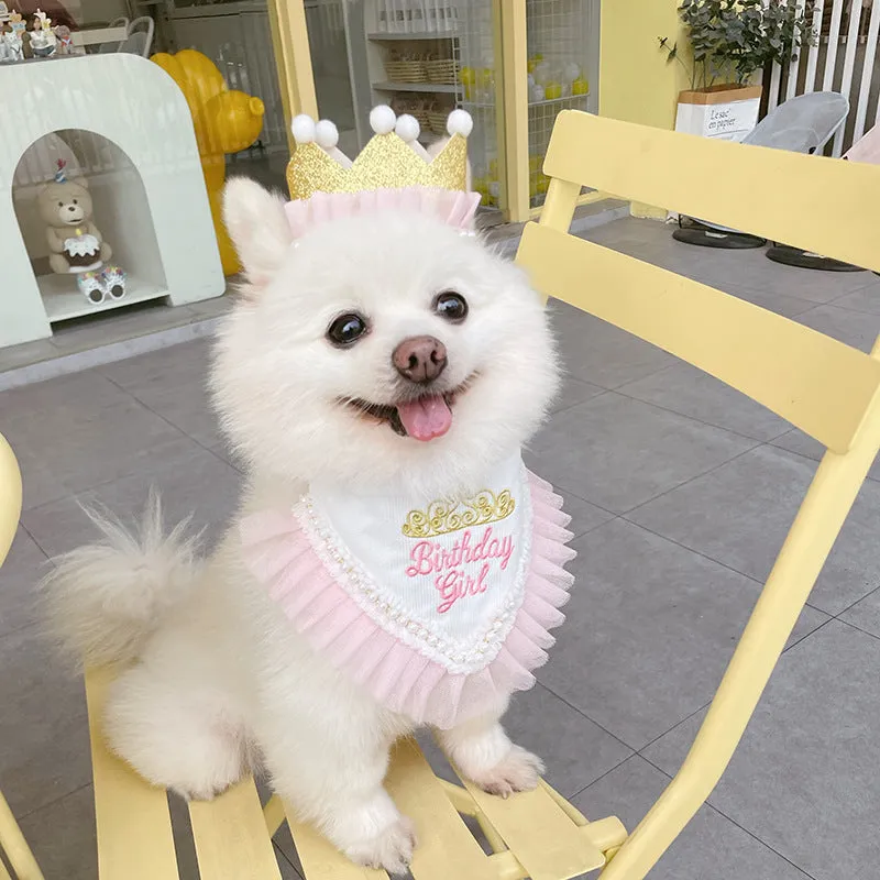 Pet Supplies Dog Birthday Mouth Towel Party Triangle Towel Pawty Cat Dog Crown Headwear Hats Cute Puppy Accessories