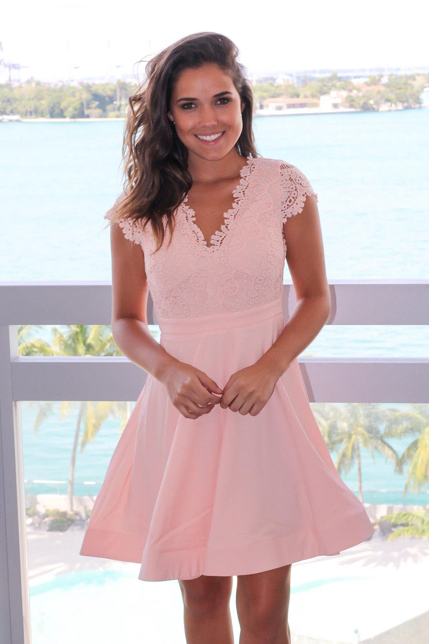 Pink Crochet Short Dress with Open Back