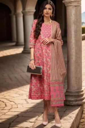 Pink Pure Cotton Printed Flared Suit Set