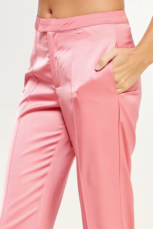 Pink Tailored Satin Pants