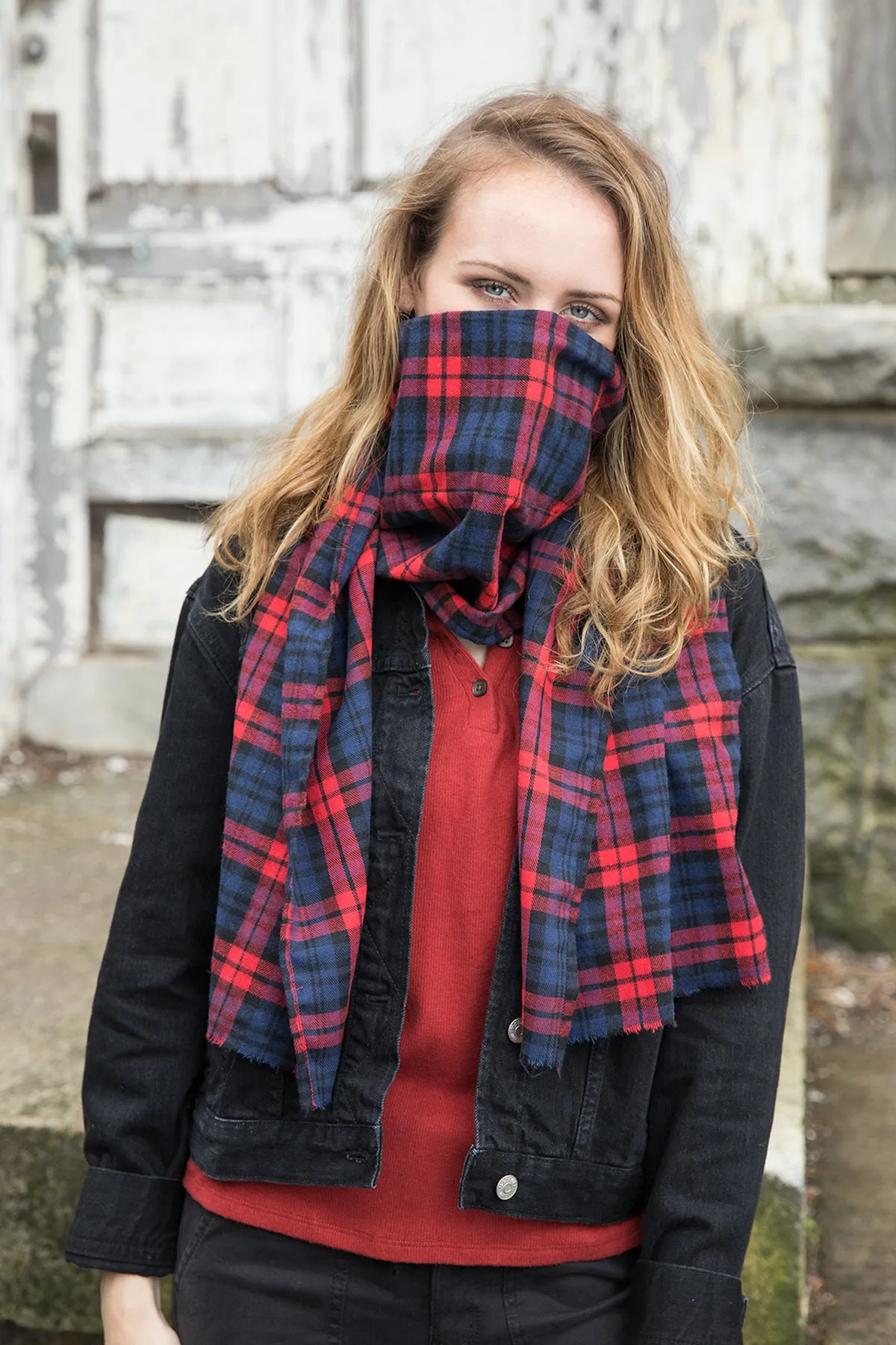 Plaid Scarves with Hidden Pocket