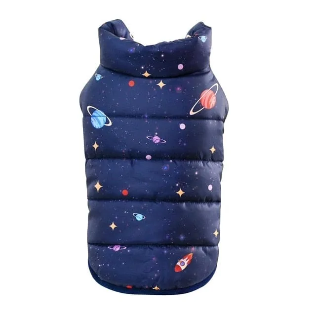 Planet Print Puffer Dachshund Jacket