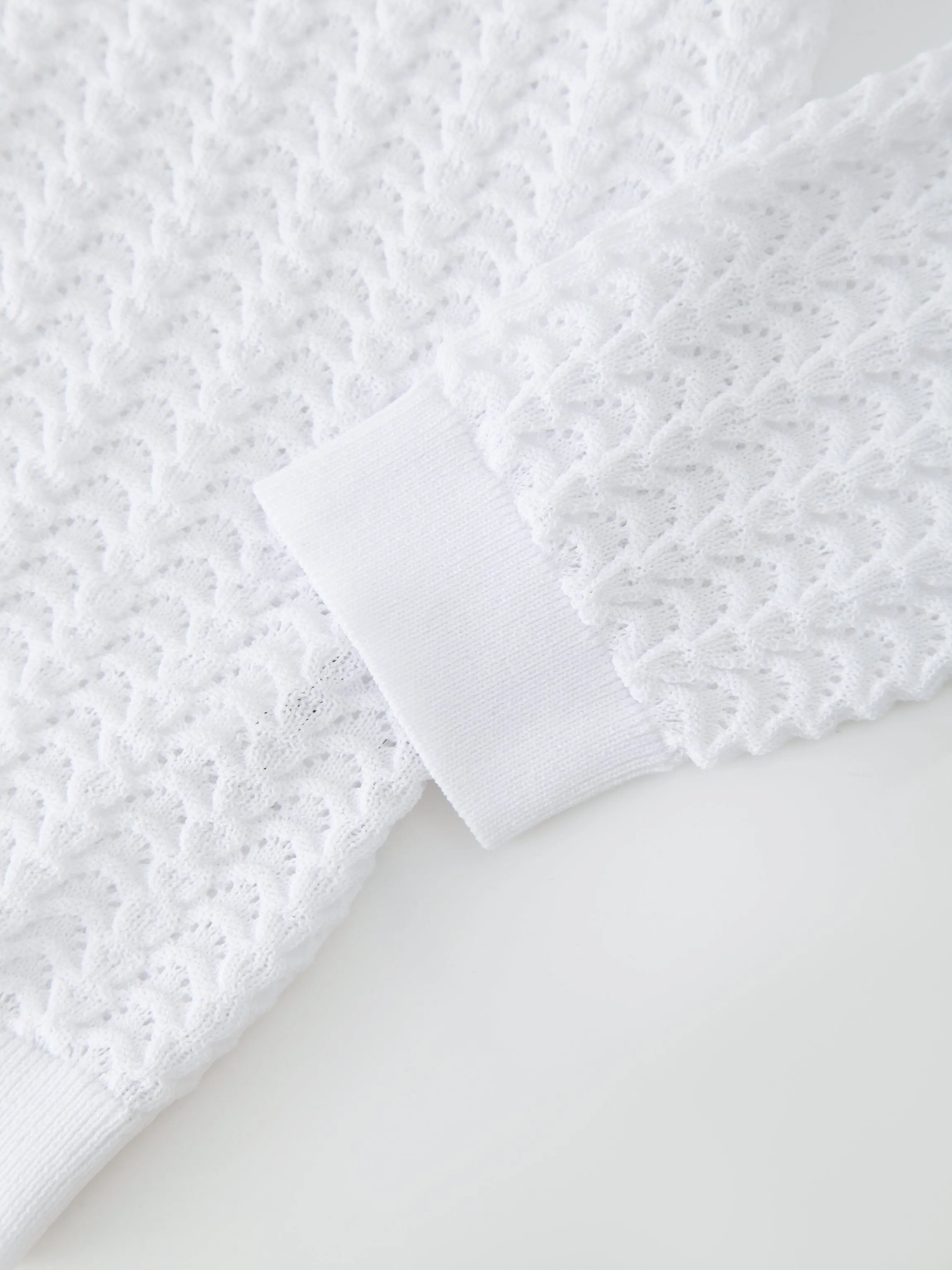 Pointelle Knit Sweater-White