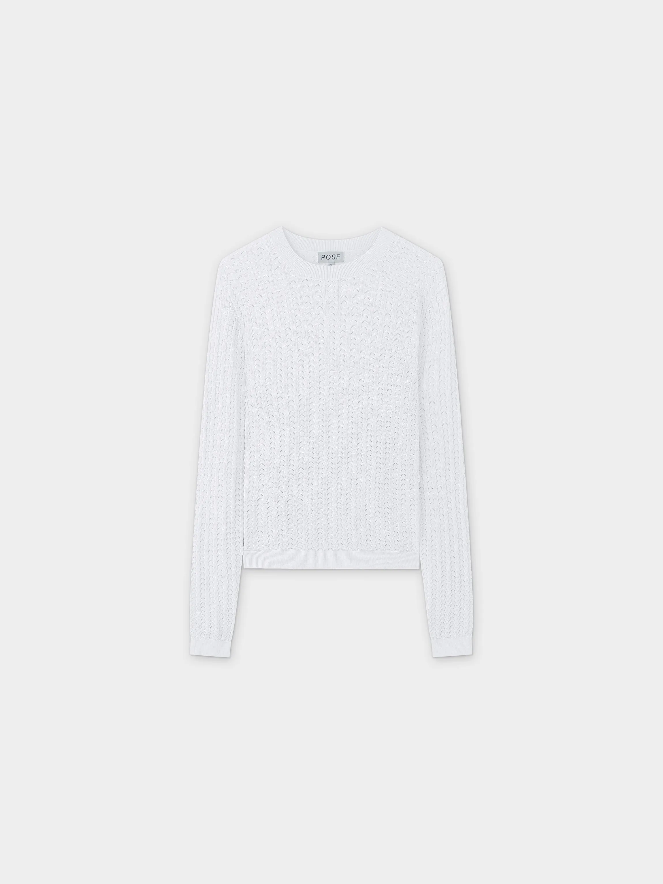 Pointelle Knit Sweater-White