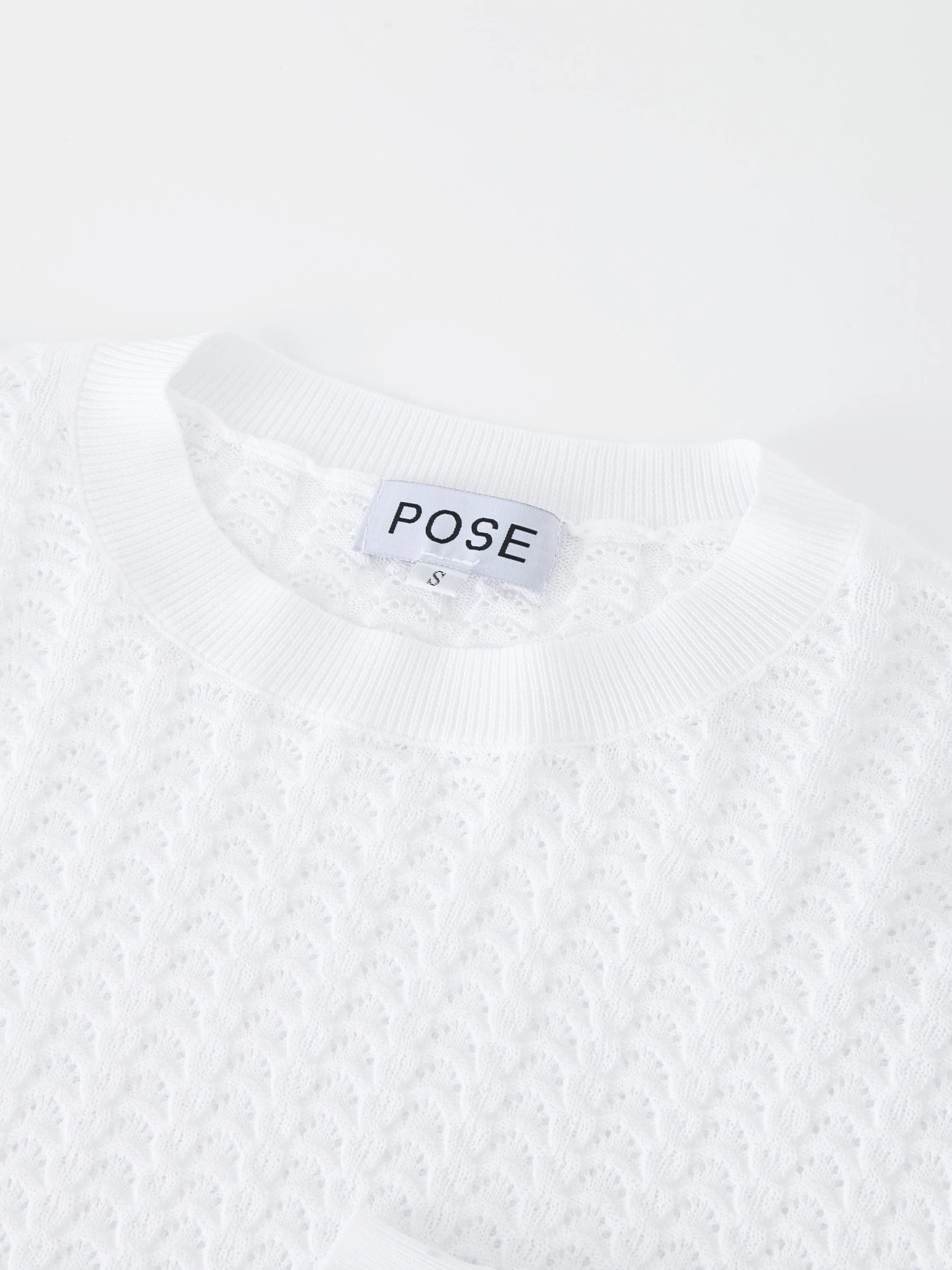 Pointelle Knit Sweater-White