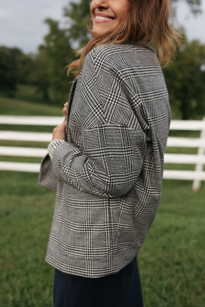 Portuguese Wool Pieper Coat in Black and Cream Houndstooth Plaid Weave - Pre-Order 12/31