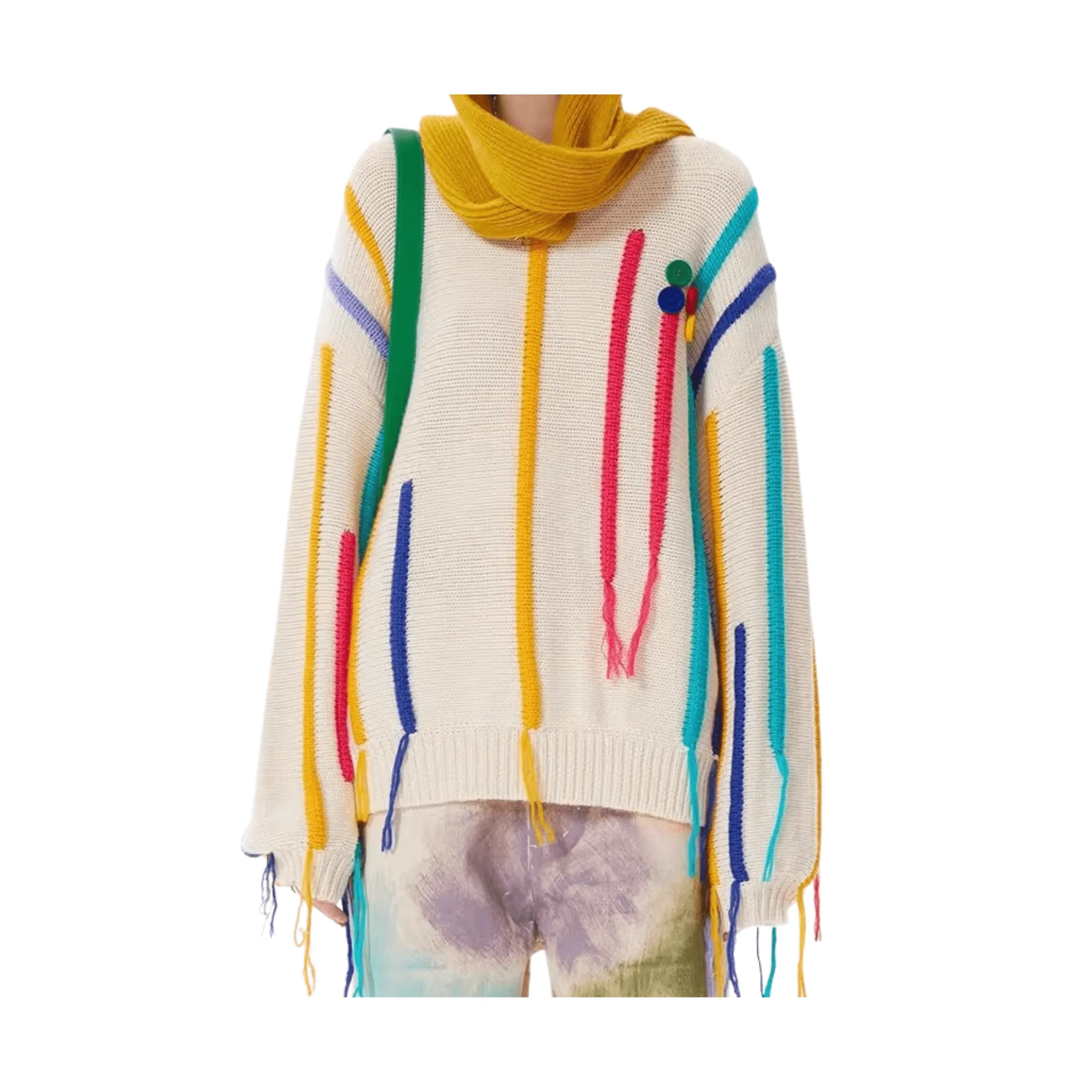 Pre Order:  Rainbow Buttons and Strings Knit Sweater