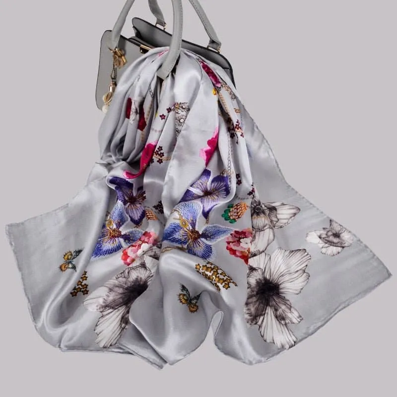 Pure Mulberry Silk Scarf - Luxuriously Soft Silk Scarf with Phoenix Flower Design | BYSIFA