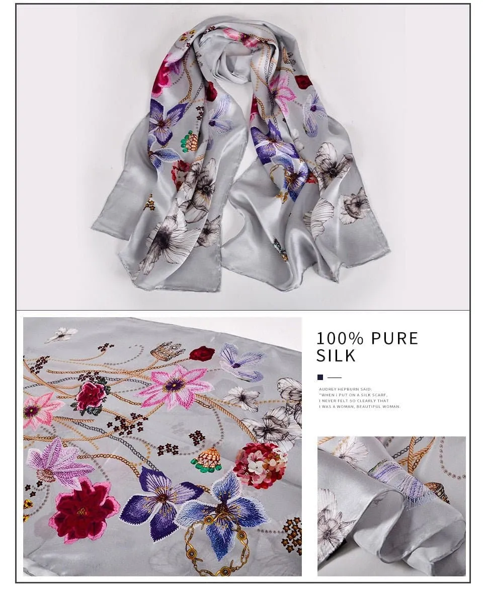 Pure Mulberry Silk Scarf - Luxuriously Soft Silk Scarf with Phoenix Flower Design | BYSIFA