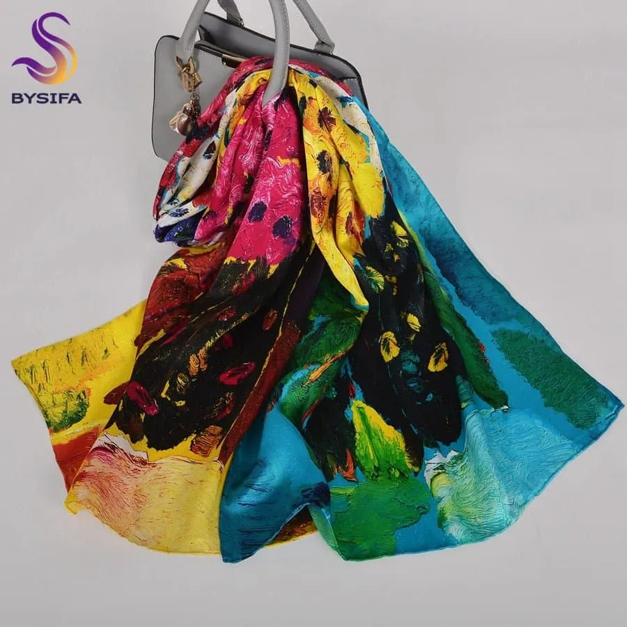 Pure Mulberry Silk Scarf - Luxuriously Soft Silk Scarf with Phoenix Flower Design | BYSIFA