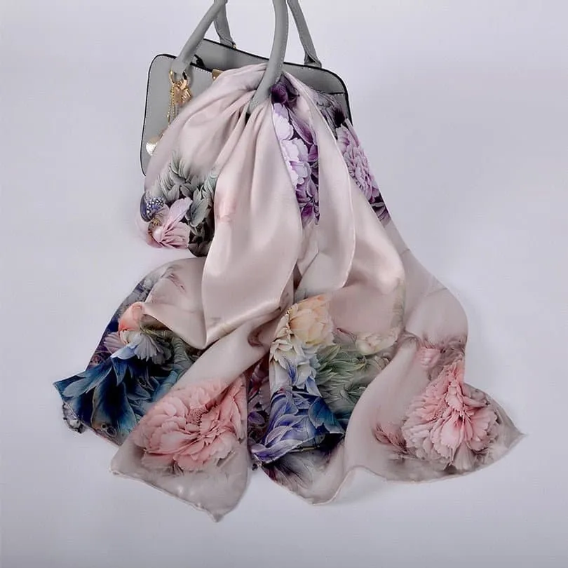 Pure Mulberry Silk Scarf - Luxuriously Soft Silk Scarf with Phoenix Flower Design | BYSIFA