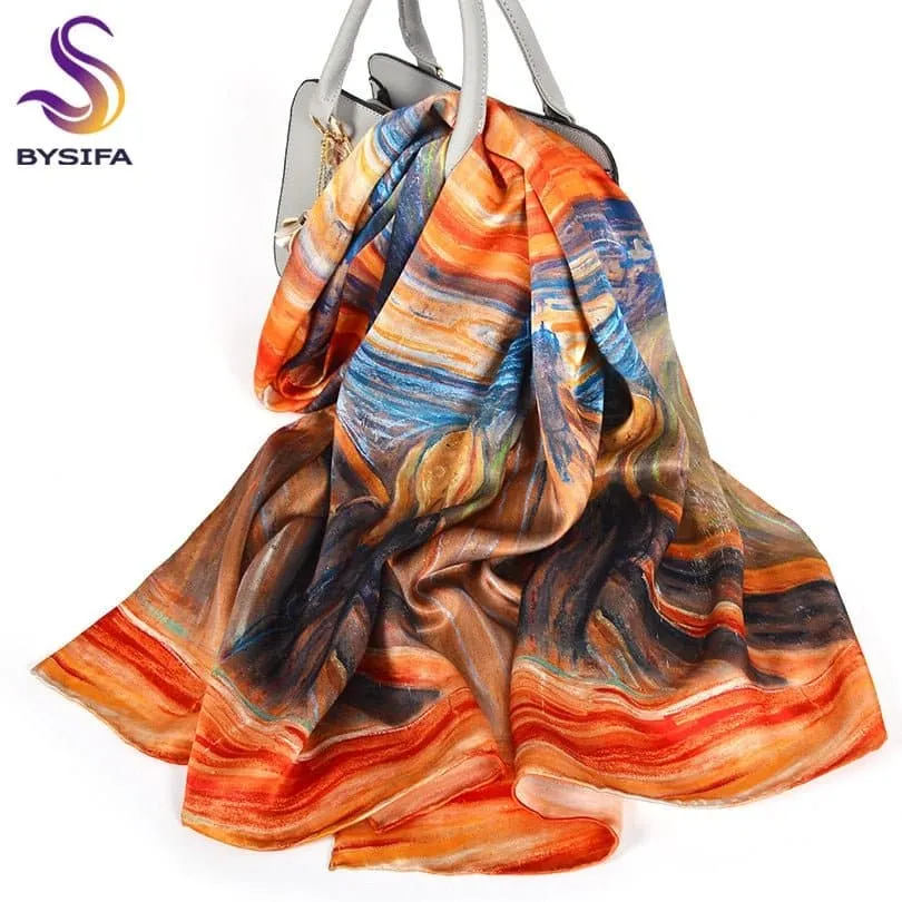 Pure Mulberry Silk Scarf - Luxuriously Soft Silk Scarf with Phoenix Flower Design | BYSIFA