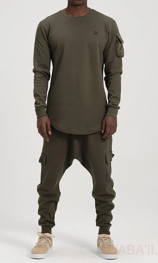 QL Sniper Set Cargo Joggers and Longline Top in Khaki