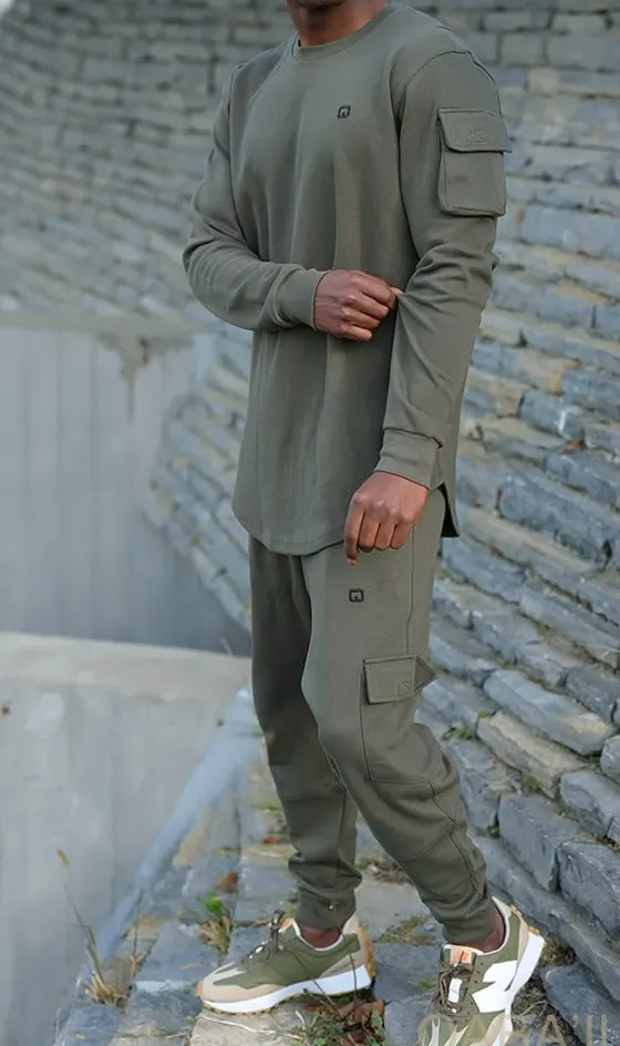 QL Sniper Set Cargo Joggers and Longline Top in Khaki