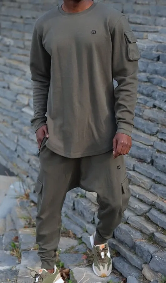 QL Sniper Set Cargo Joggers and Longline Top in Khaki