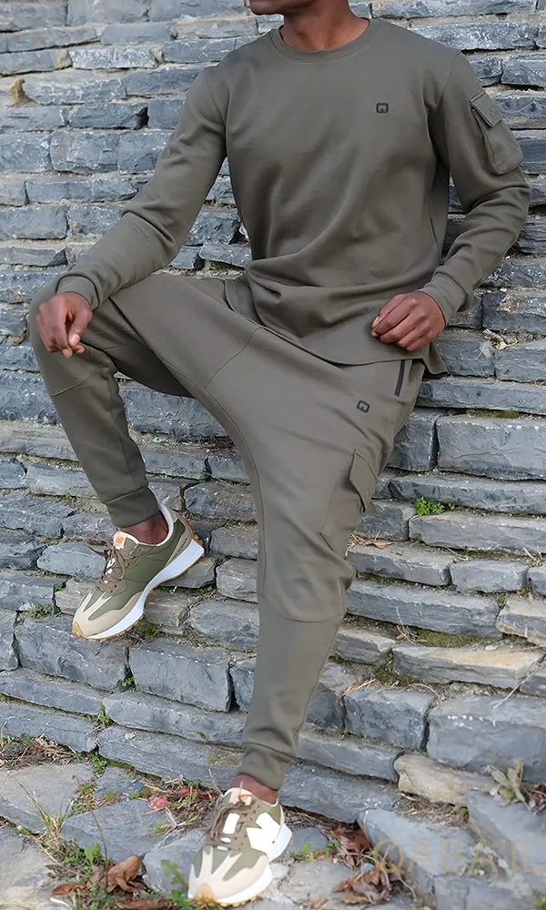 QL Sniper Set Cargo Joggers and Longline Top in Khaki