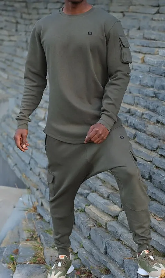 QL Sniper Set Cargo Joggers and Longline Top in Khaki