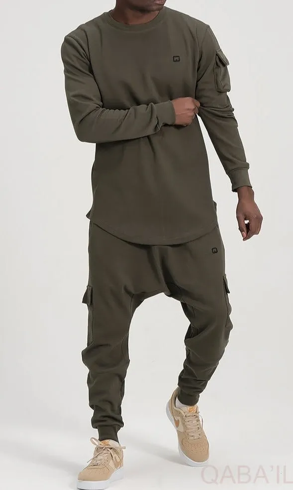 QL Sniper Set Cargo Joggers and Longline Top in Khaki