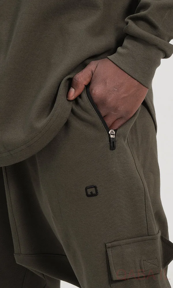 QL Sniper Set Cargo Joggers and Longline Top in Khaki