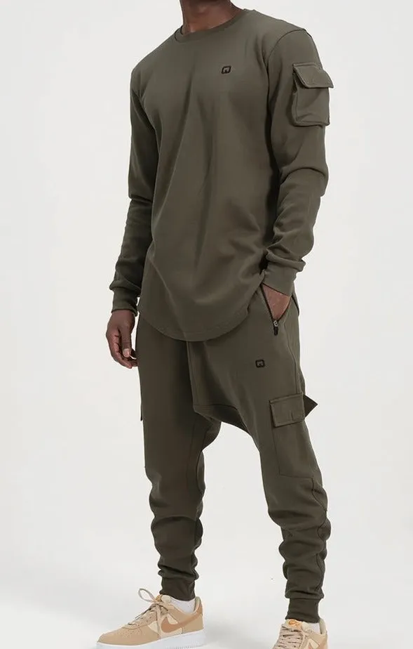 QL Sniper Set Cargo Joggers and Longline Top in Khaki