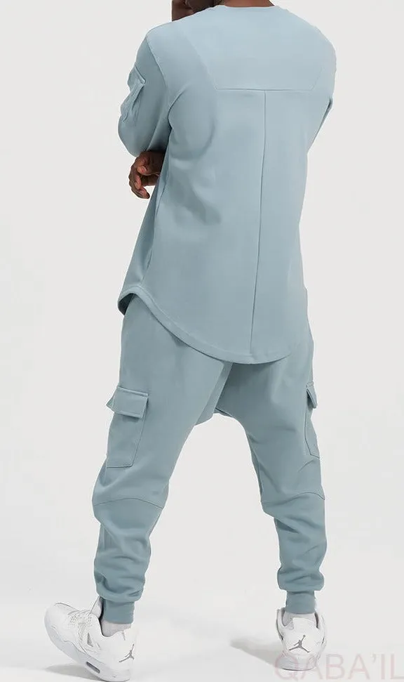 QL Sniper Set Cargo Joggers and Longline Top in Sky Blue