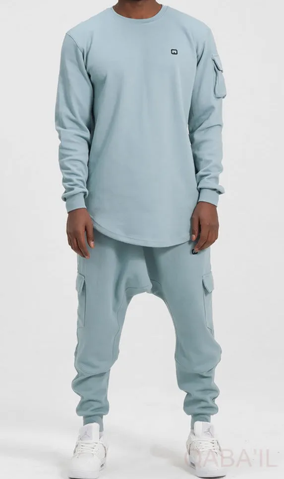 QL Sniper Set Cargo Joggers and Longline Top in Sky Blue