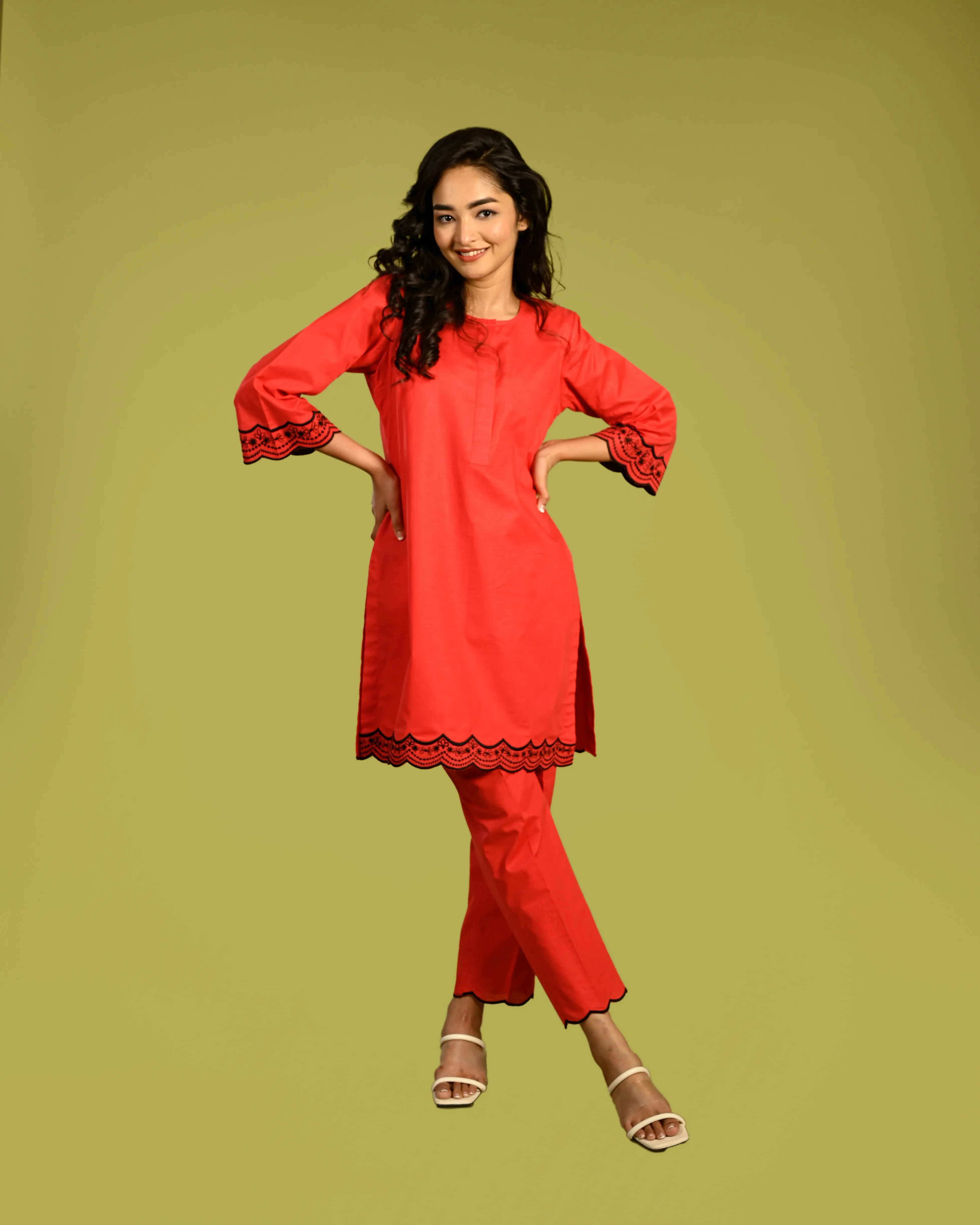 Red linen co-ord set