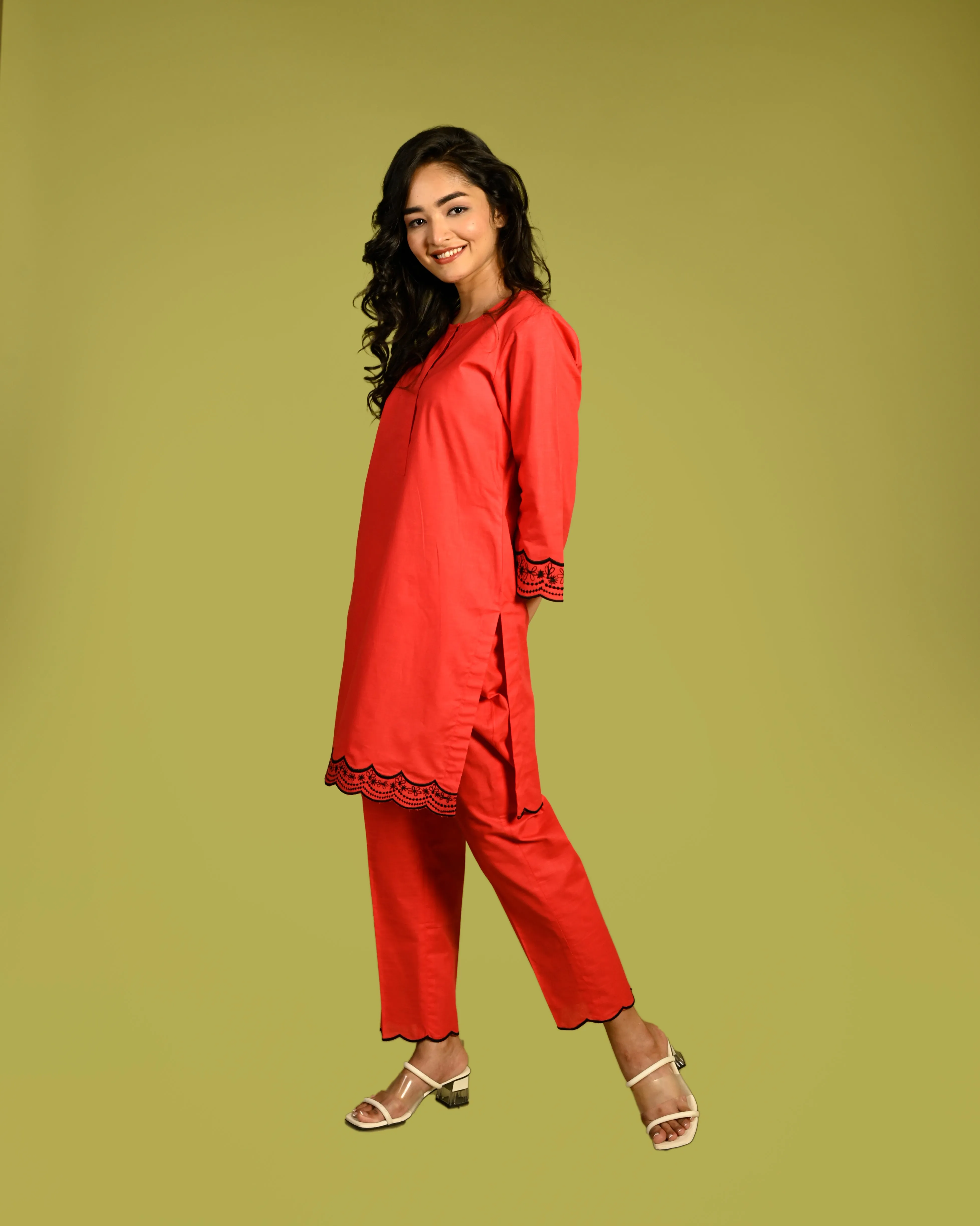 Red linen co-ord set