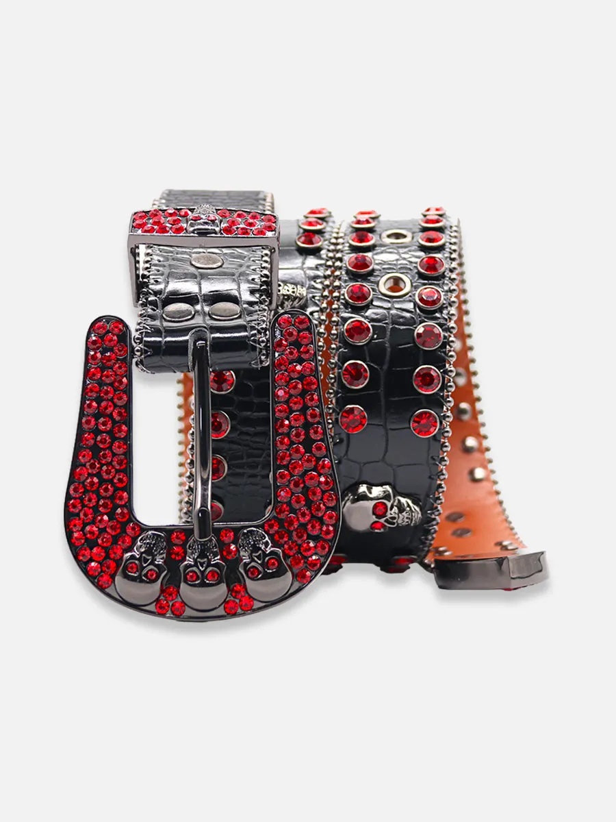 Red Rhinestone Skull Belt