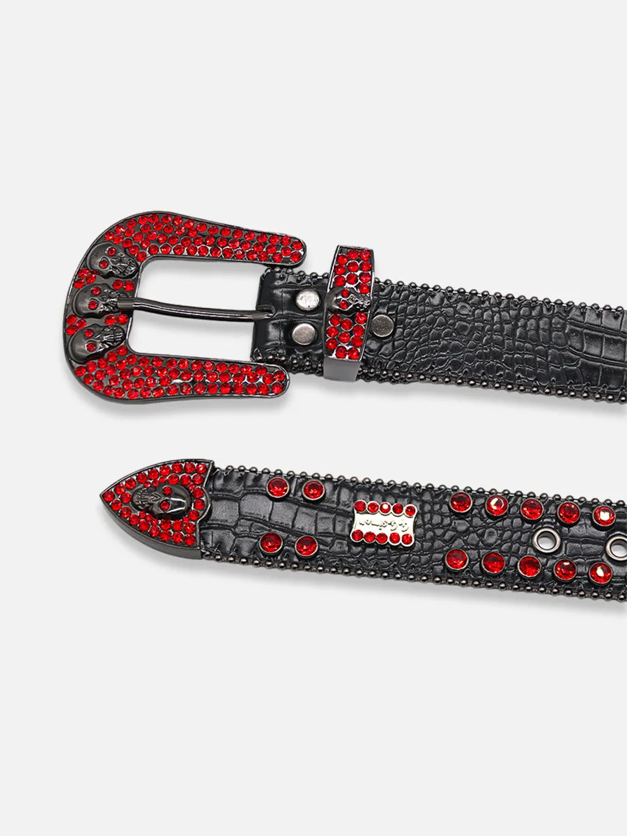 Red Rhinestone Skull Belt