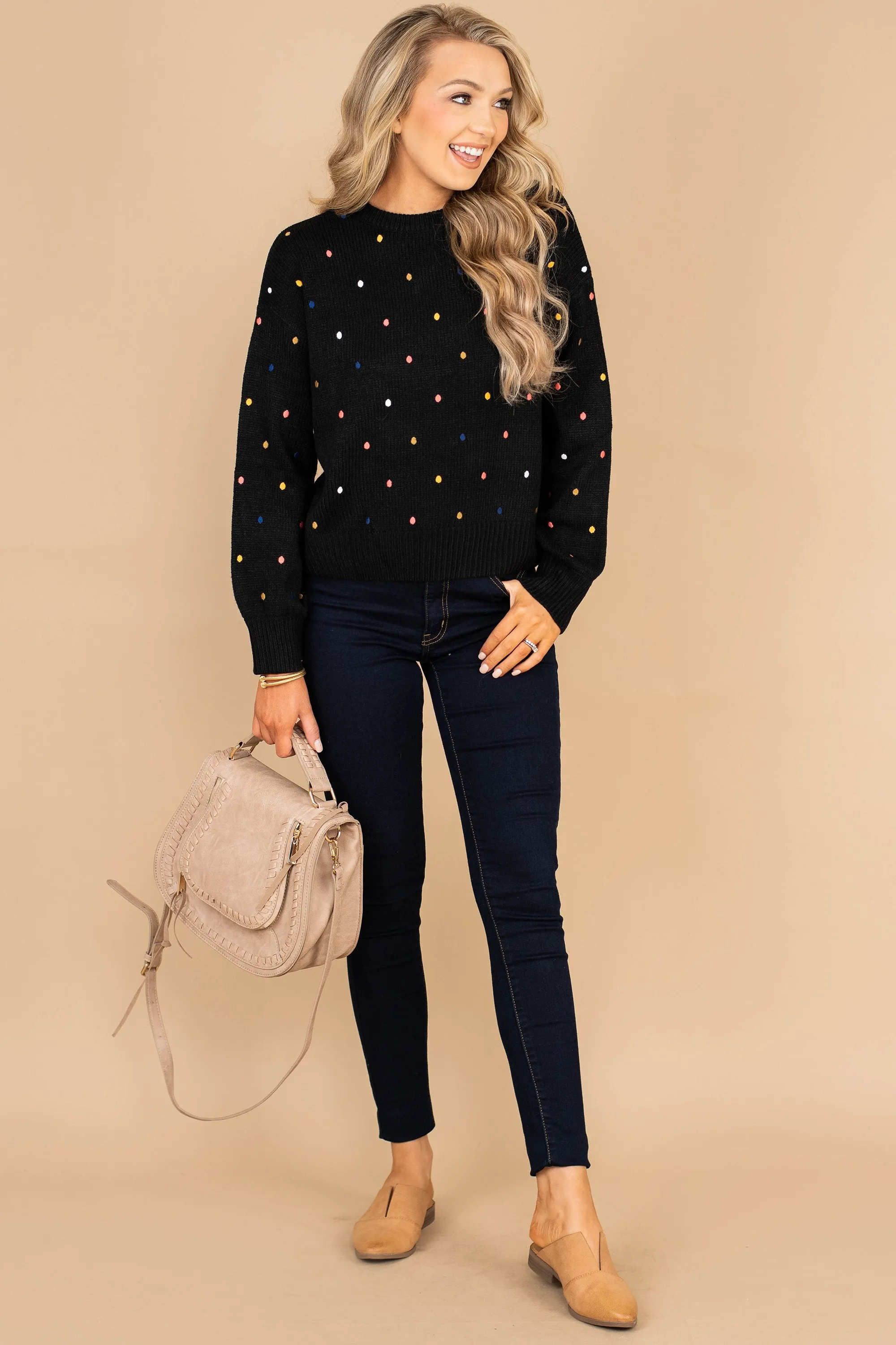 Reveal Your Joy Black Polka Dot Sweater