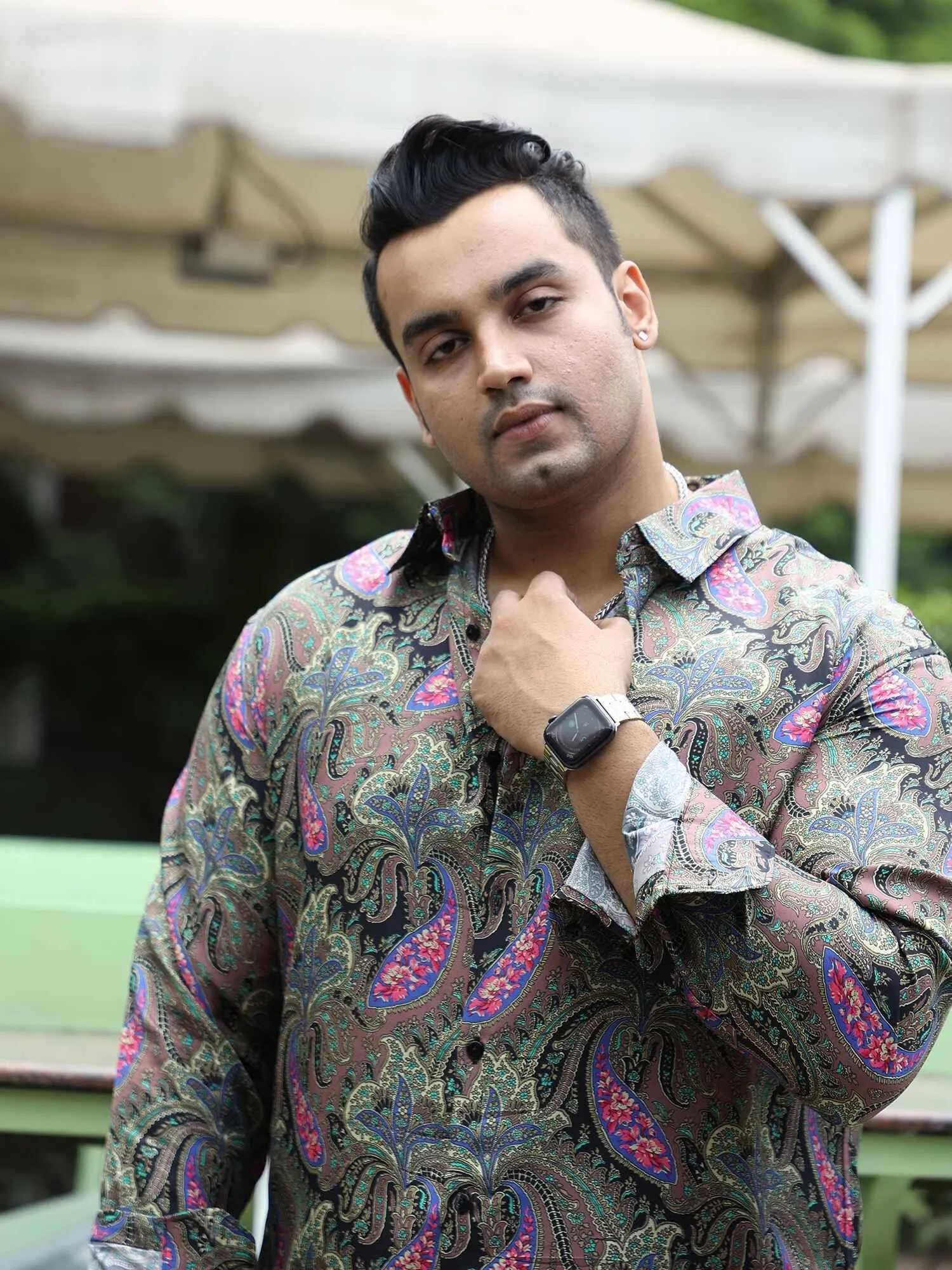 Rich Paisley Printed Silk Full Shirt Men's Plus Size