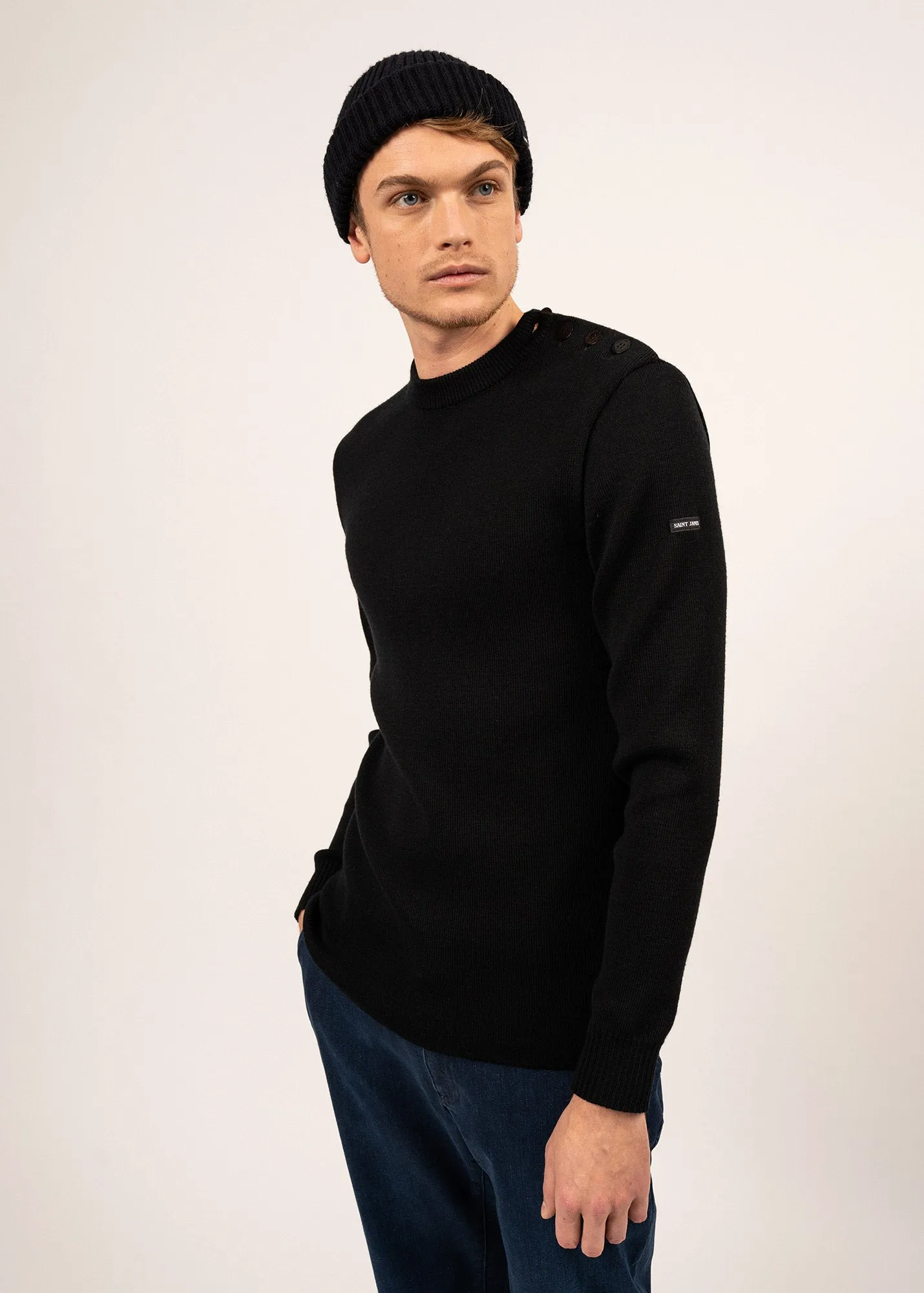 Rochefort sailor jumper - slim fit, in merino wool (NOIR)