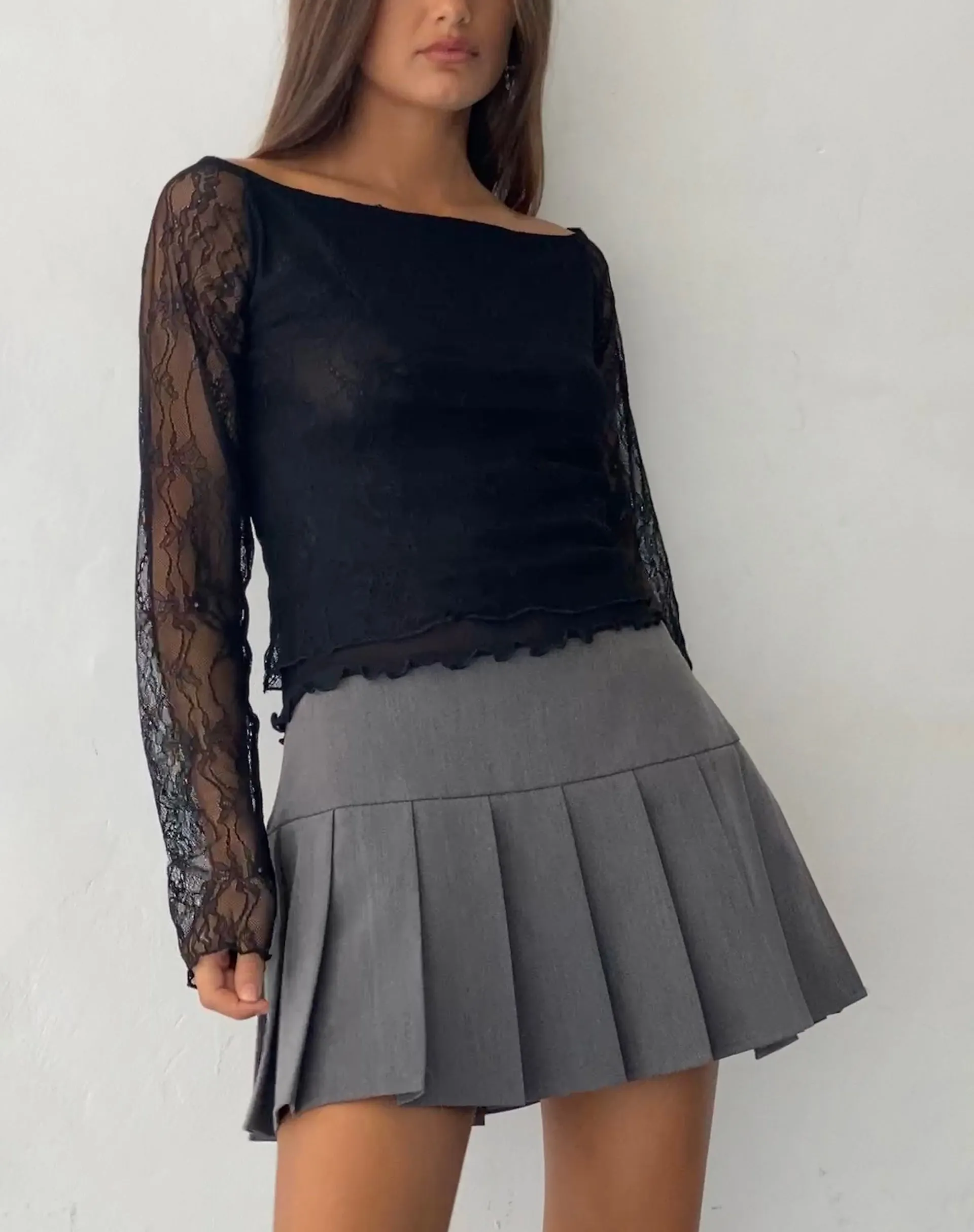 Rory Long Sleeve Lace Top in Black