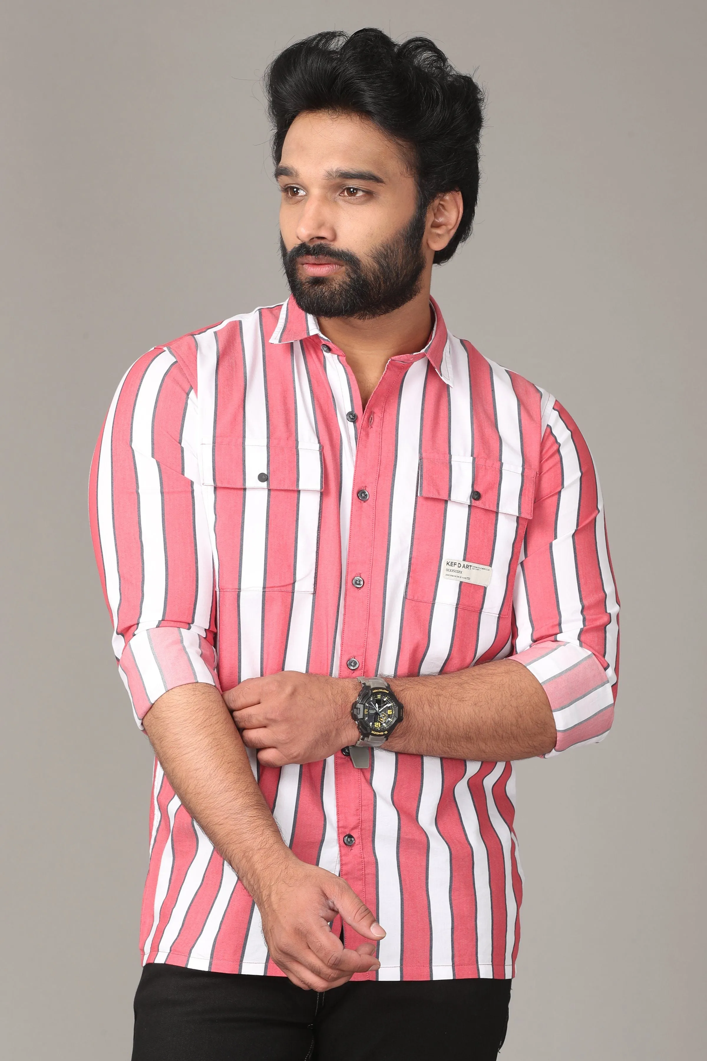 Rose Dual White Striped Full Sleeve Shirt