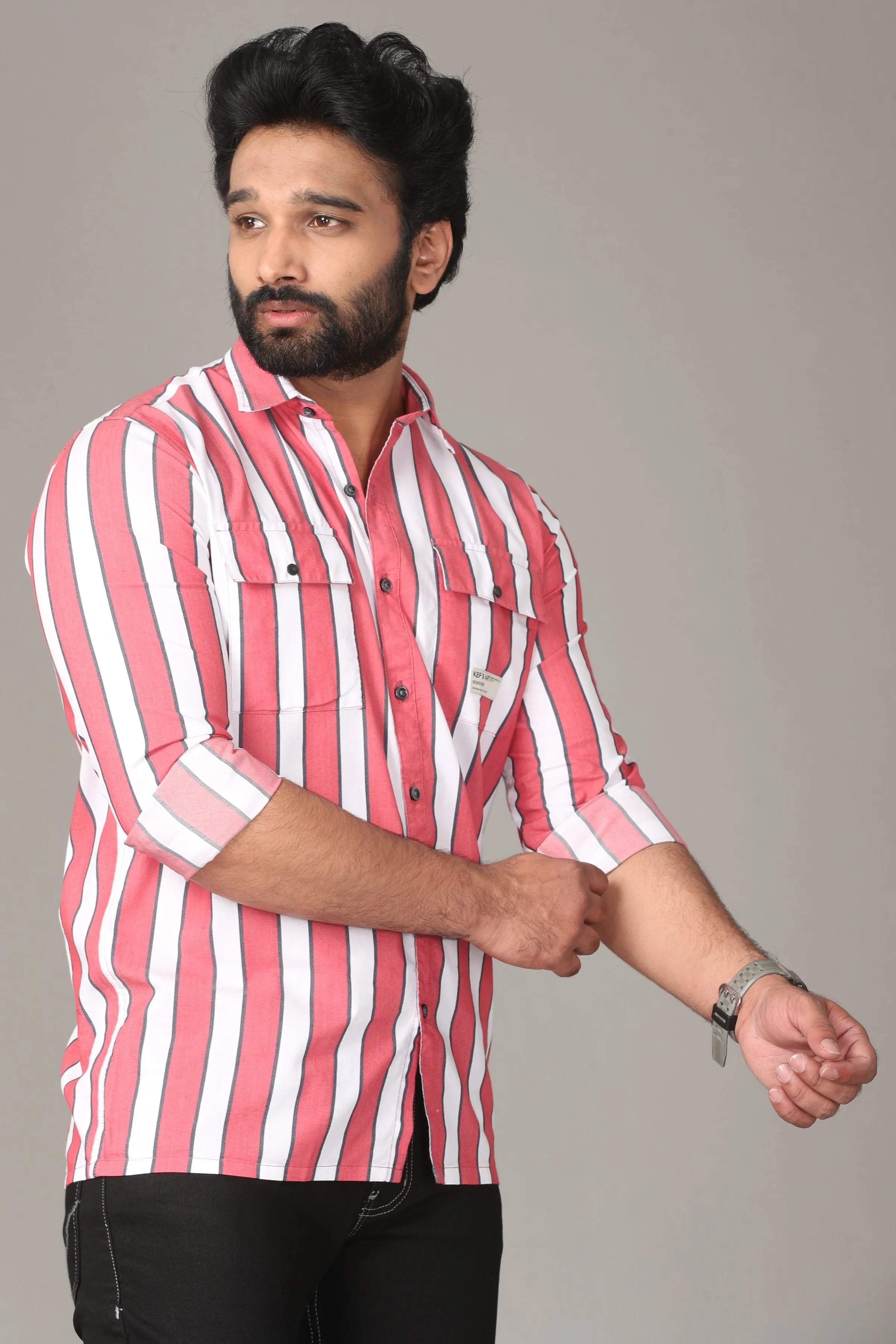 Rose Dual White Striped Full Sleeve Shirt