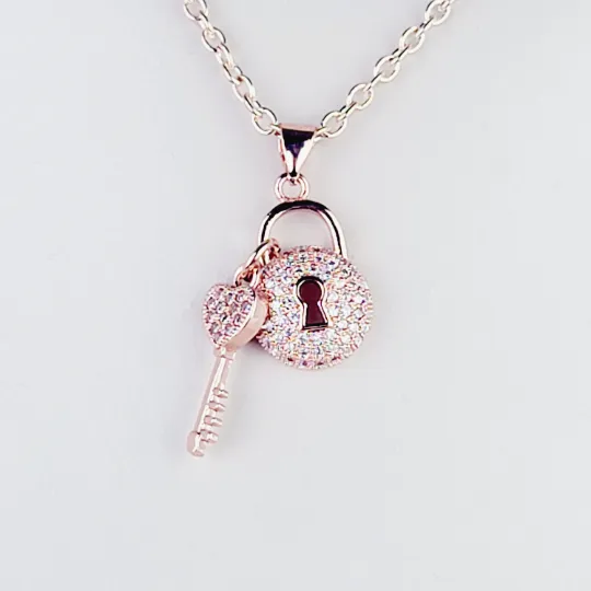 Rose Gold Lock & Key Necklace. Discreet Day Collar for BDSM Submissive