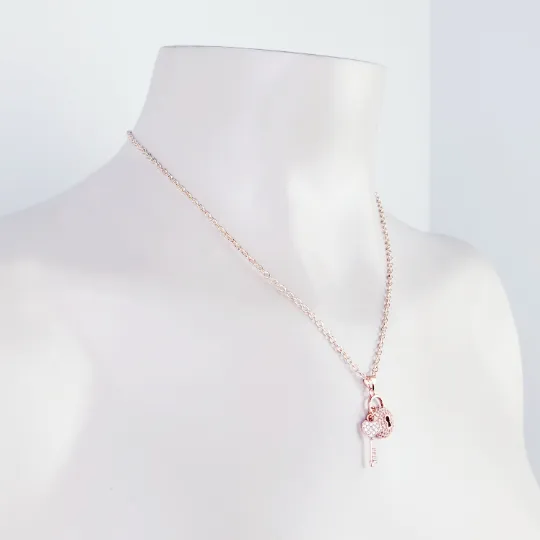 Rose Gold Lock & Key Necklace. Discreet Day Collar for BDSM Submissive