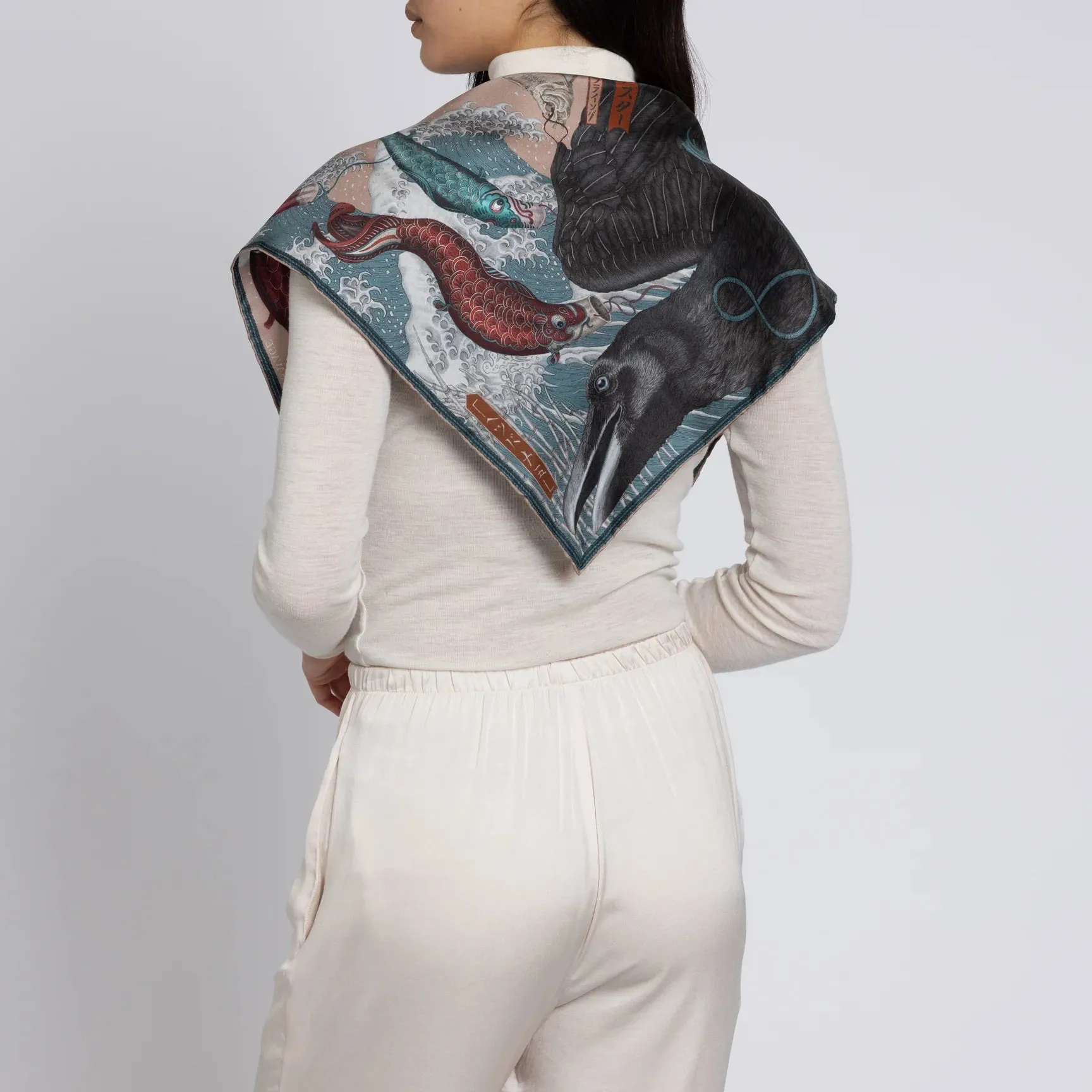 SABINA SAVAGE - KOINOBORI KARASU TRIANGLE SILK SCARF